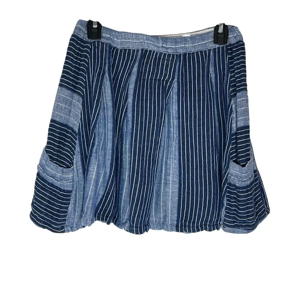 ACE & JIG Women’s Blue Linen Striped Cargo Mini Skater Skirt small
